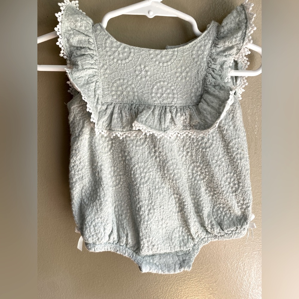 Mint Green Baby Romper with Lace Trim